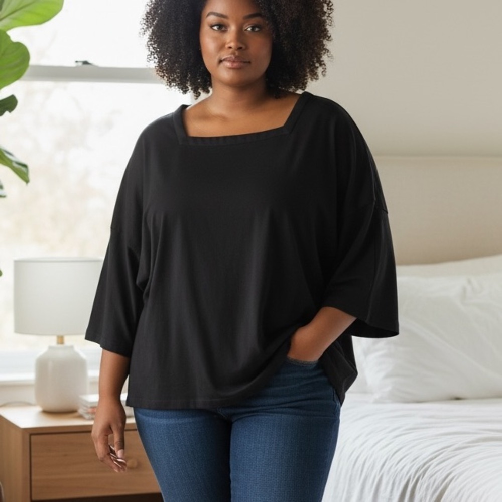 WYNNE LAYERS (XL) Oversized Square Neck Popover Top Marla Wynne Black NWT